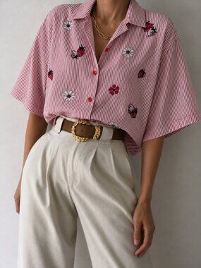 90s Candy Striped Button Down Shirt Size 18 Red White Vintage (p)